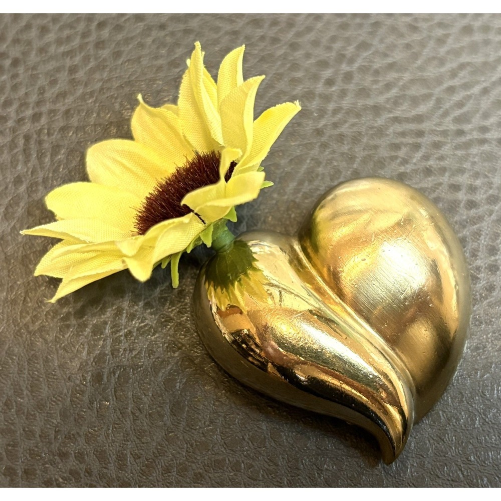 Vintage GIVENCHY 80's Couture Heart Flower Holder Mussie Tussie Brooch Gold Tone